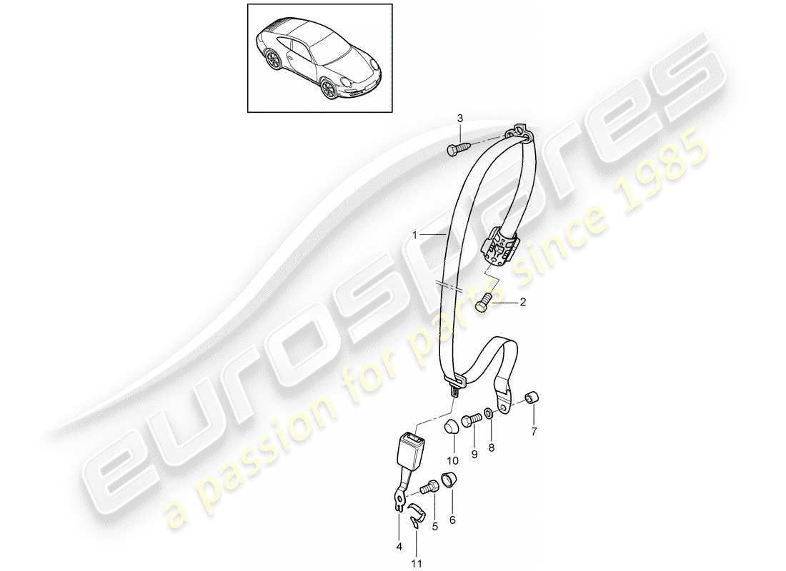 porsche 997 gen. 2 (2011) seat belt parts diagram