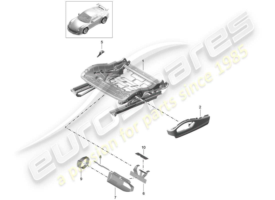 porsche 2020 (991-2 r/gt3/rs) seat frame part diagram