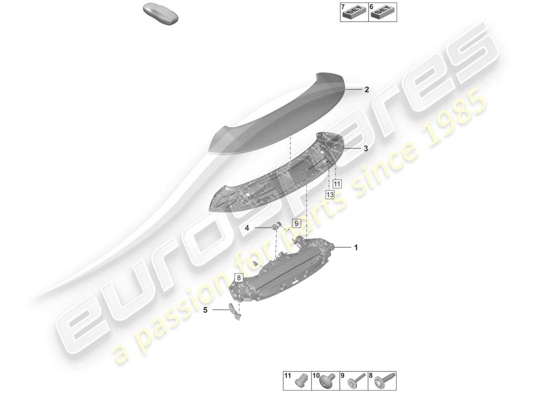porsche 2020 (992-1) rear spoiler part diagram