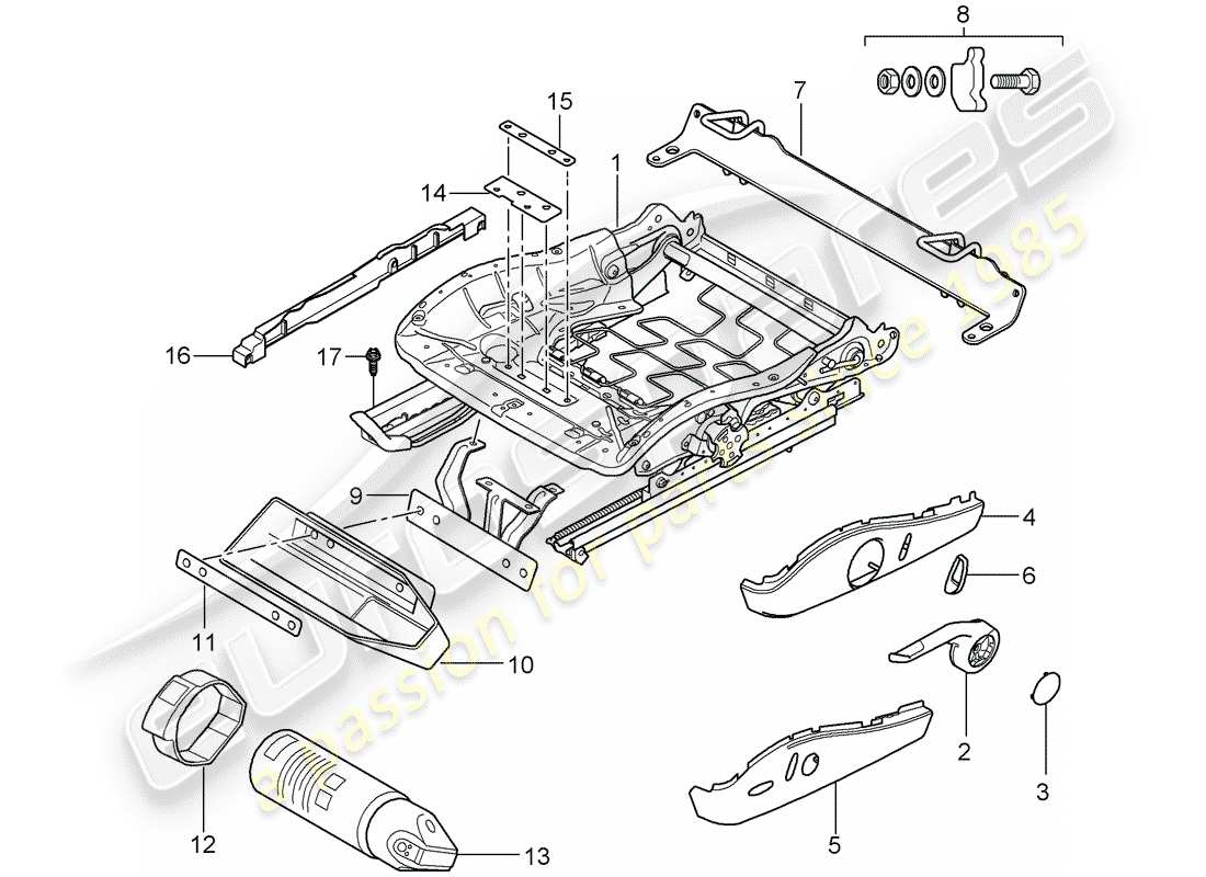 porsche 2007 (997-1) seat frame parts diagram
