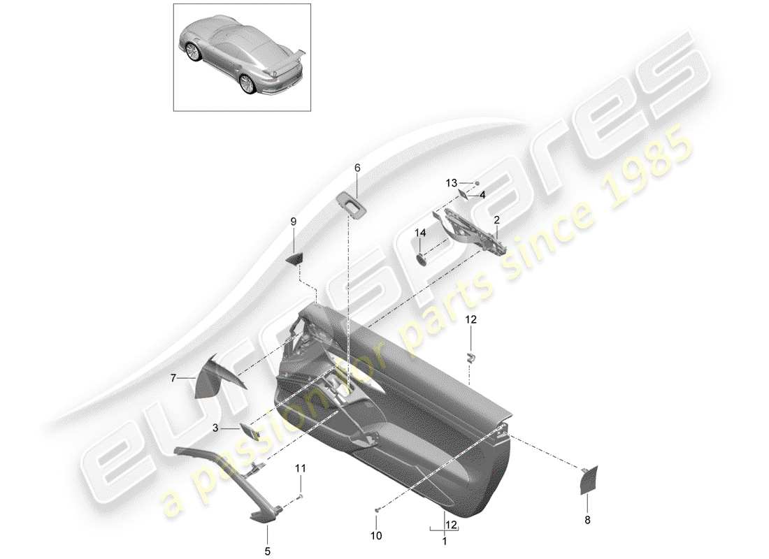 porsche 2016 (991-1 r/gt3/rs) door panel part diagram