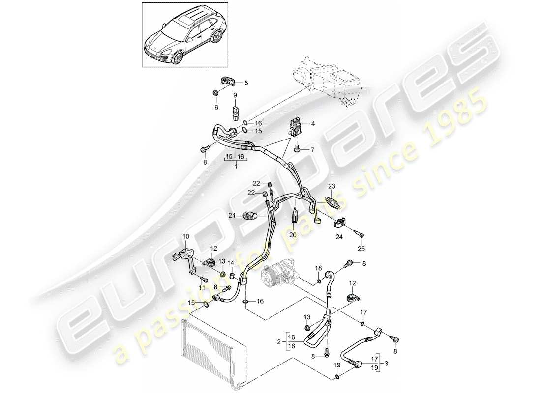 porsche cayenne e2 (2018) refrigerant circuit parts diagram