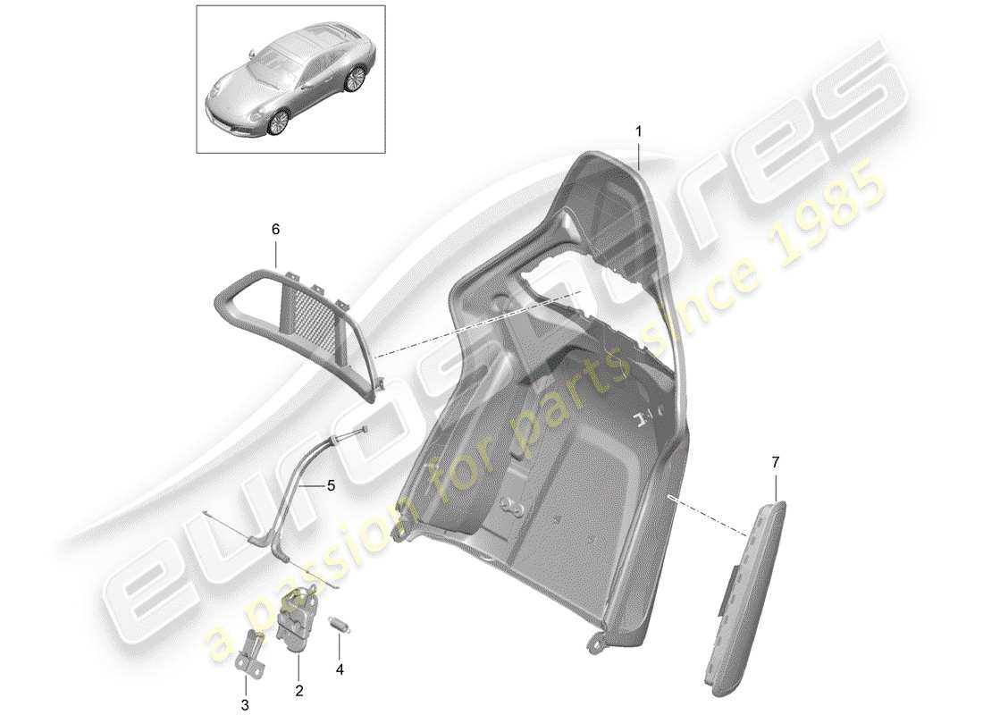 porsche 2019 (991-2) backrest shell part diagram