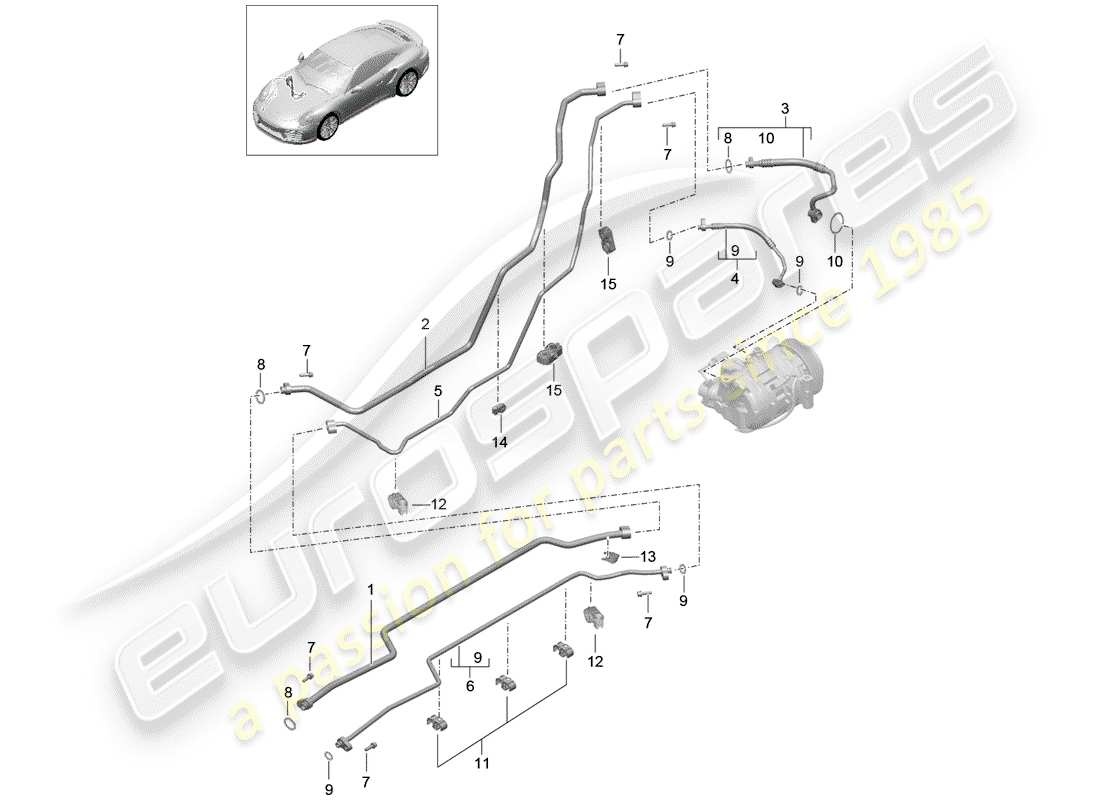 porsche 2016 (991-1 turbo) refrigerant line part diagram