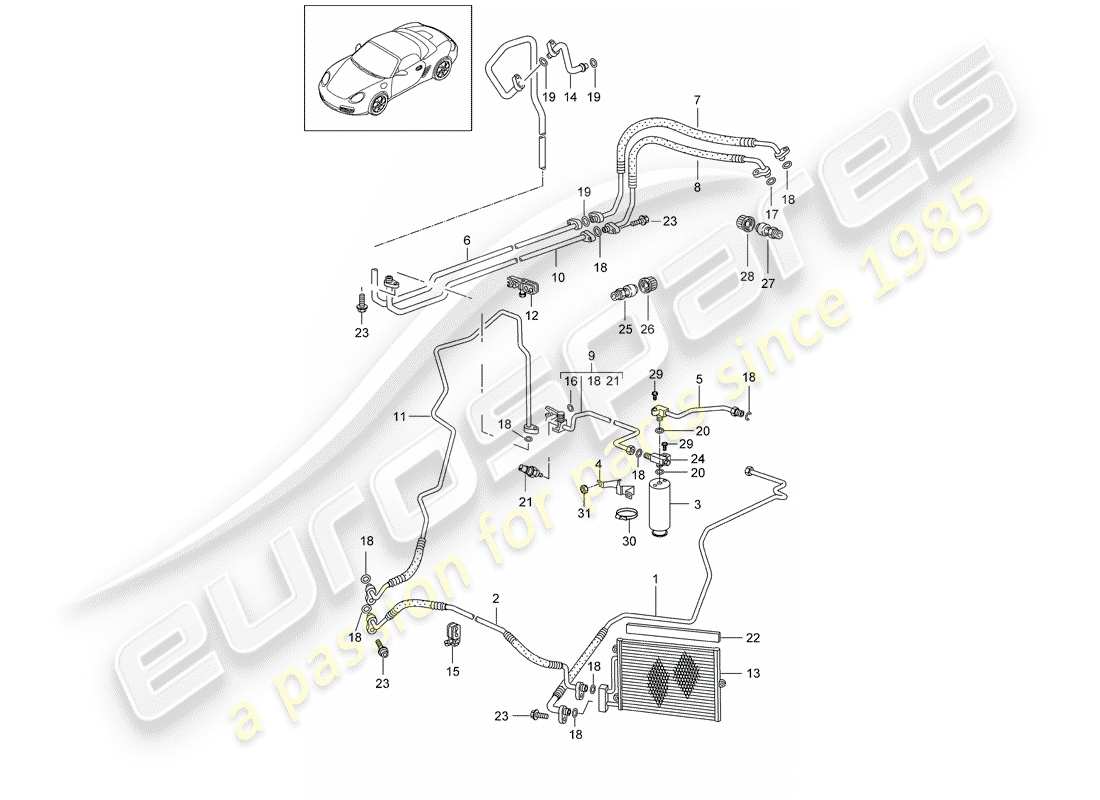 porsche boxster 987 (2005) refrigerant circuit parts diagram