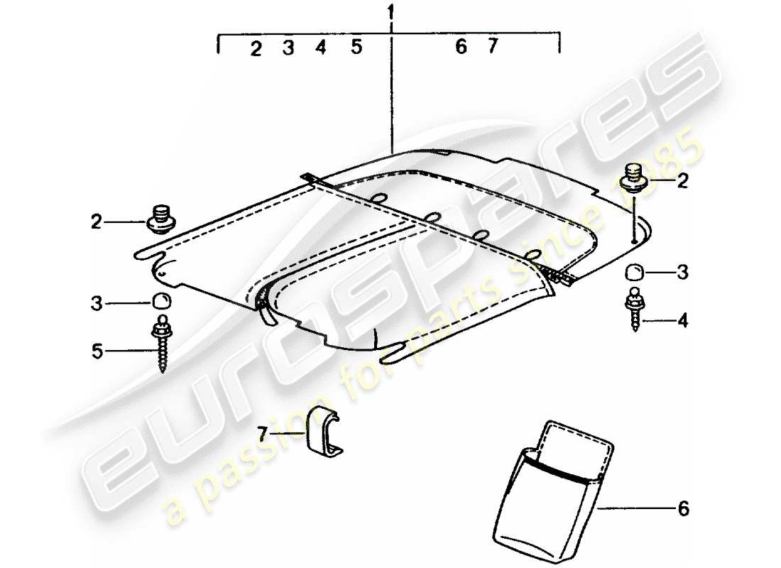 porsche 1990 (tequipment) tonneau cover part diagram