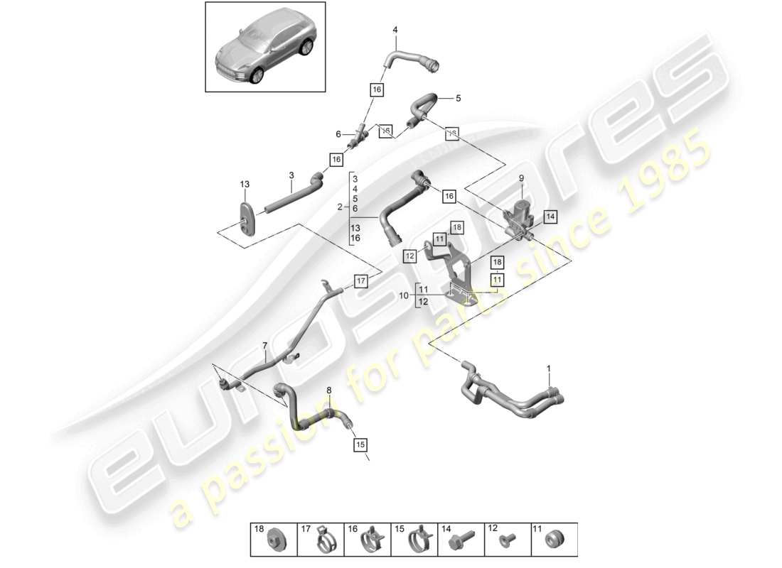 porsche 2020 (macan) heater v6 turbo water box for models with supplementary heater d >>- mj 2019 part diagram