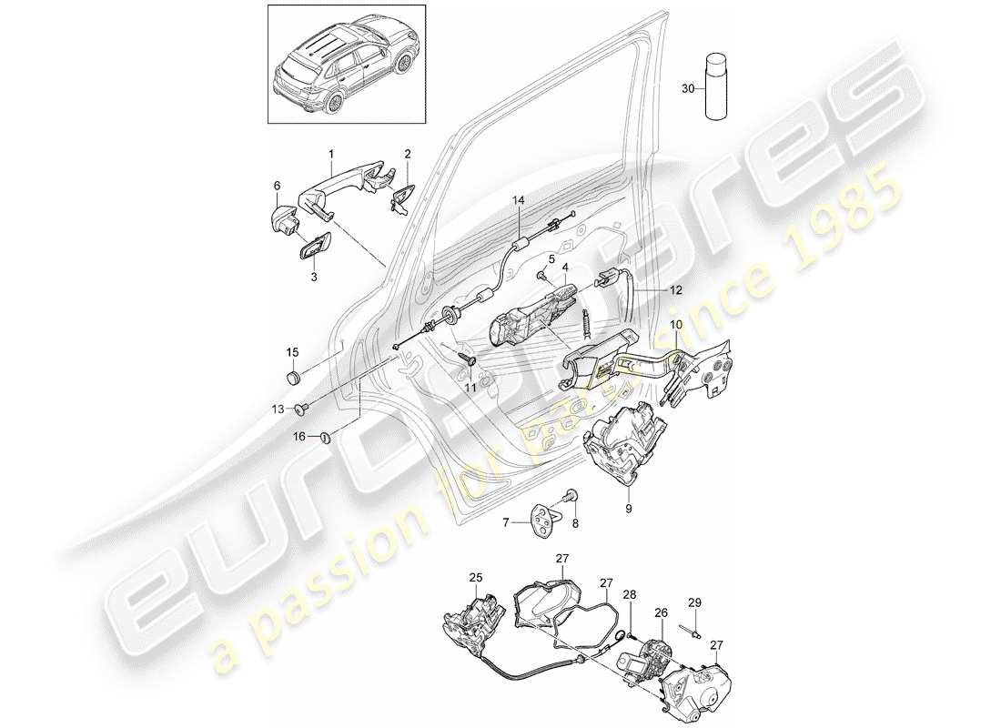 porsche 2016 (cayenne e2 92a) door handle part diagram
