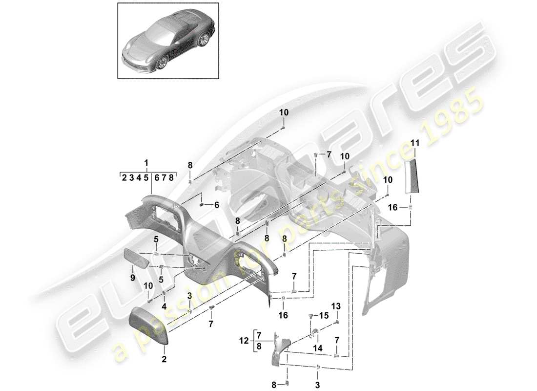 porsche 2018 (991-2 r/gt3/rs) trim panel for cross member part diagram