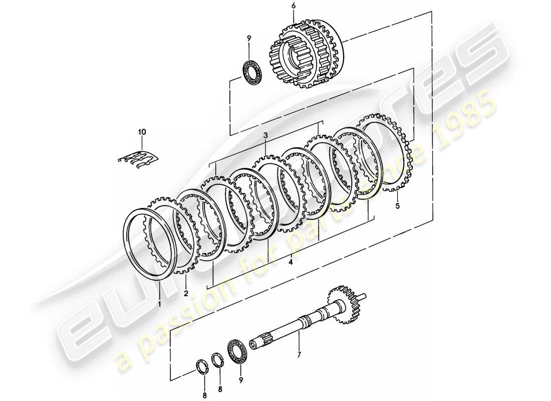 porsche 1985 (928) automatic transmission - drive shaft - gear set part diagram