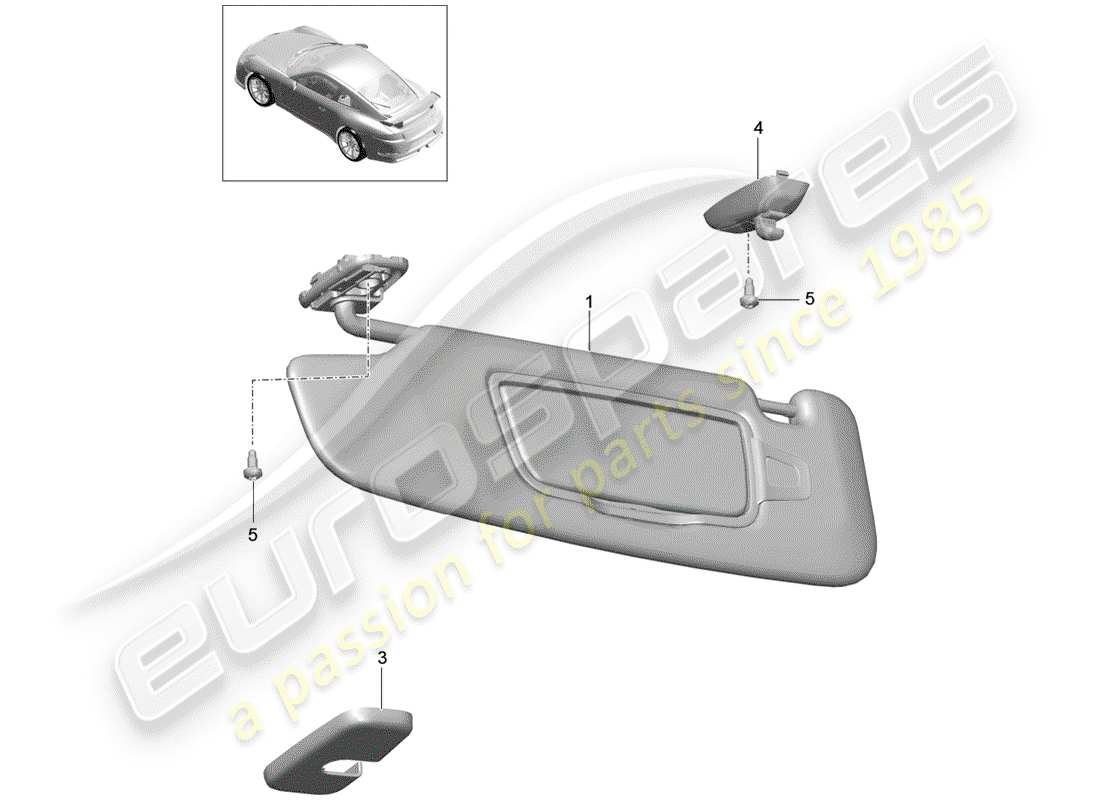 porsche 2016 (991-1 r/gt3/rs) sun vizors part diagram