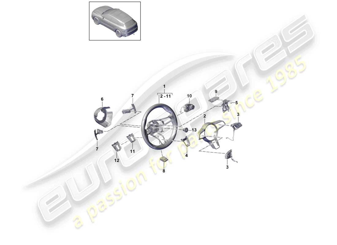 porsche 2019 (cayenne e3 9ya/9yb) steering wheel steering wheel contact det. gt part diagram