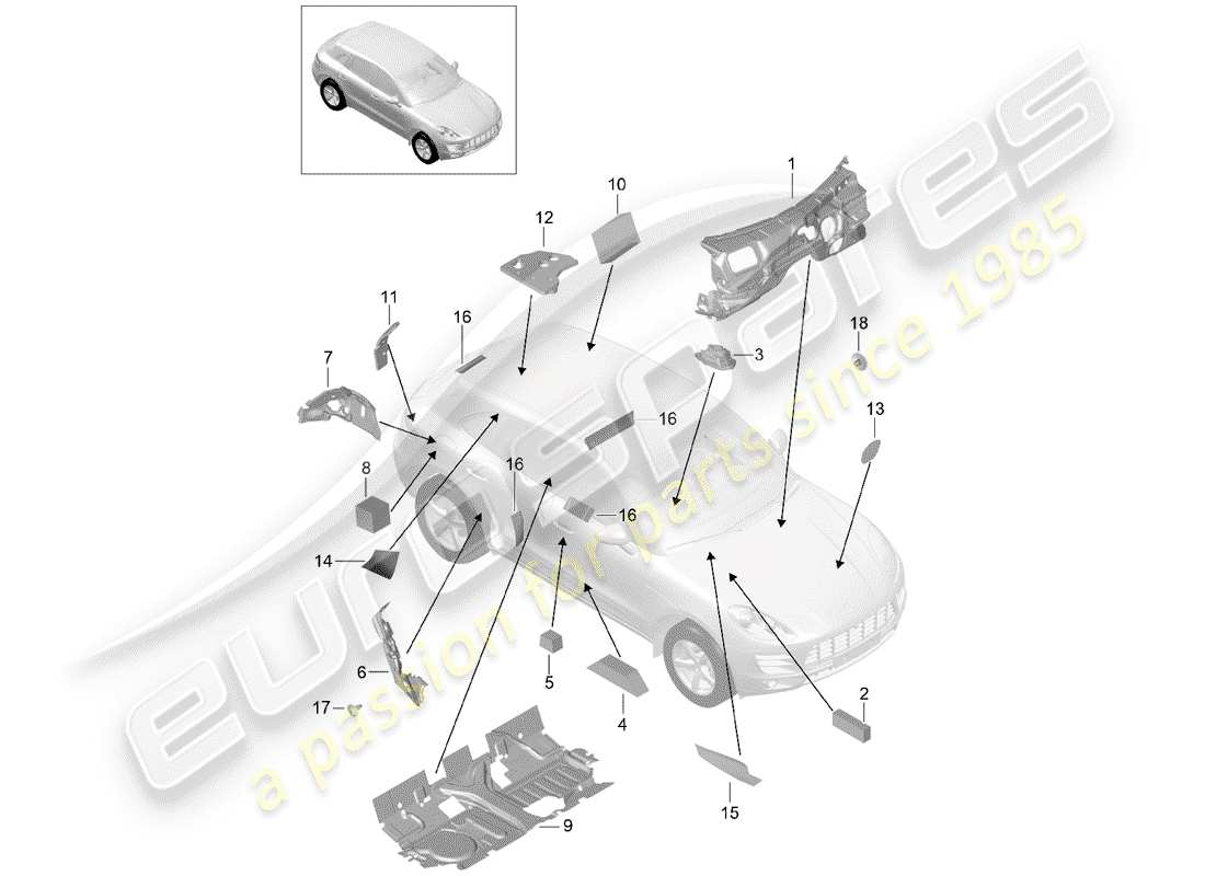 porsche 2017 (macan) sound absorber parts diagram