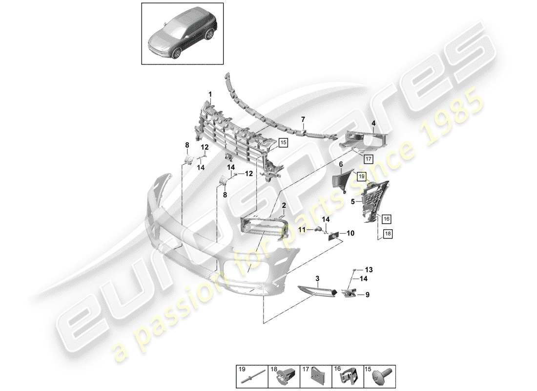 porsche cayenne e3 (2018) bumper parts diagram