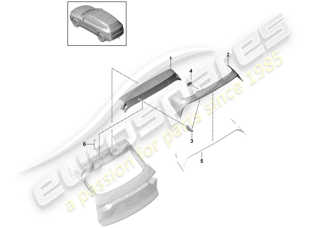 porsche cayenne e3 (2018) rear spoiler parts diagram