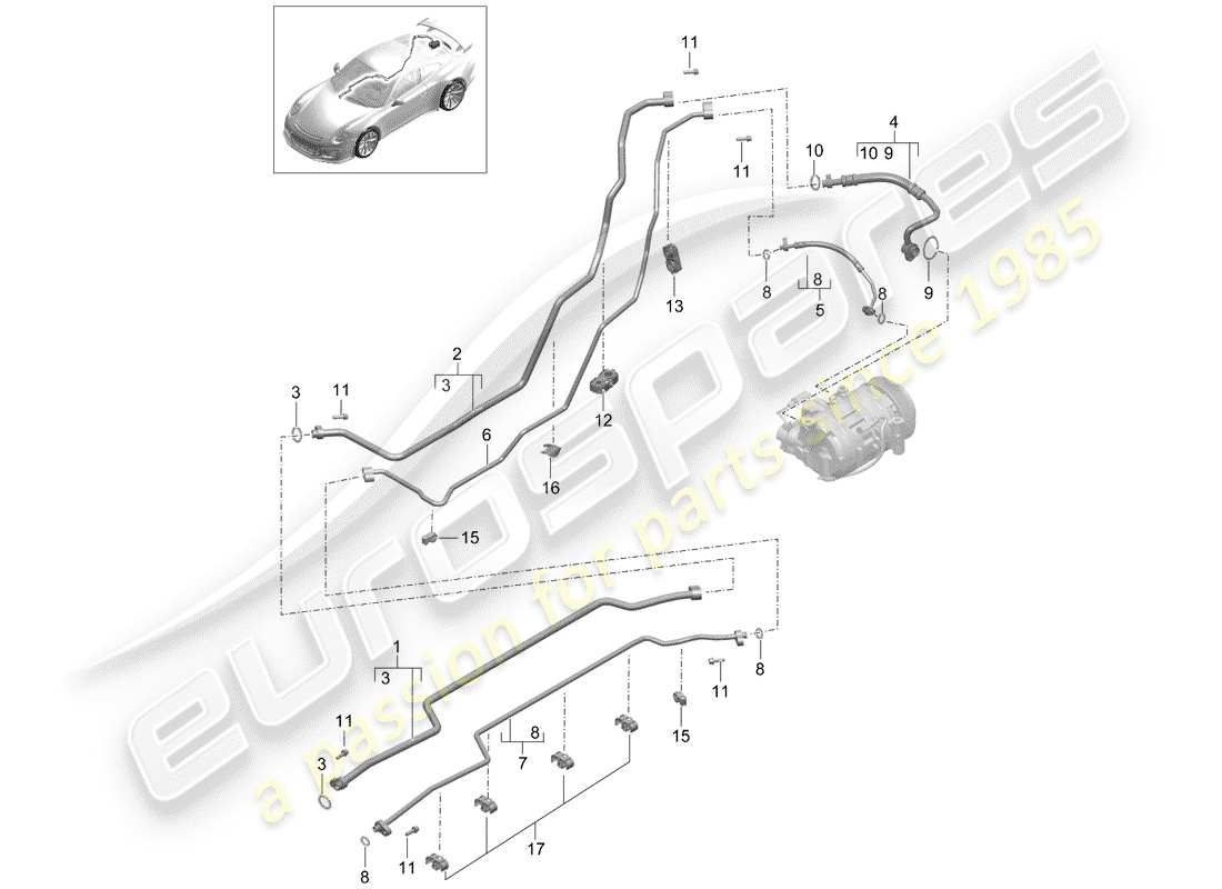 porsche 2020 (991-2 r/gt3/rs) refrigerant circuit part diagram