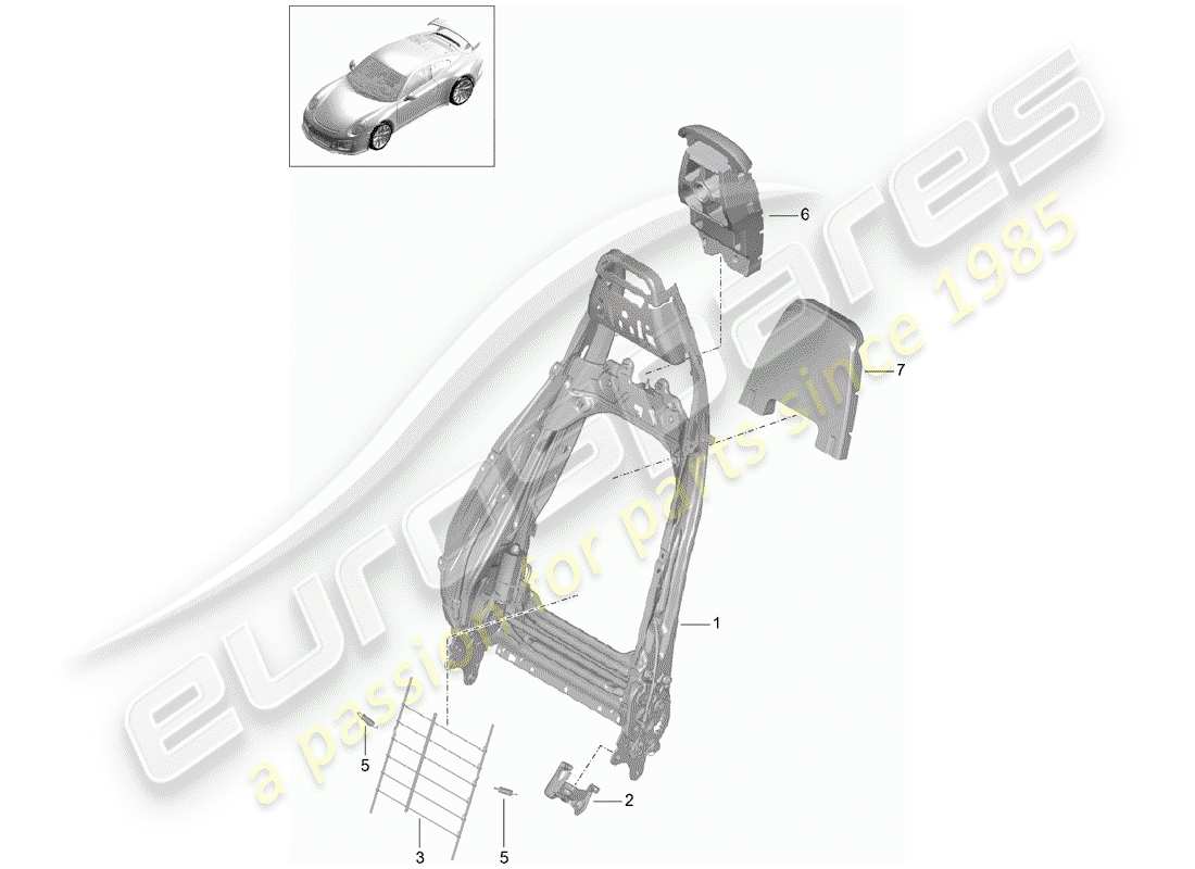 porsche 2016 (991-1 r/gt3/rs) frame - backrest part diagram