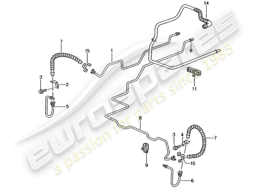 porsche 2003 (996 gt3) brake line - underbody - rear axle - vacuum line part diagram