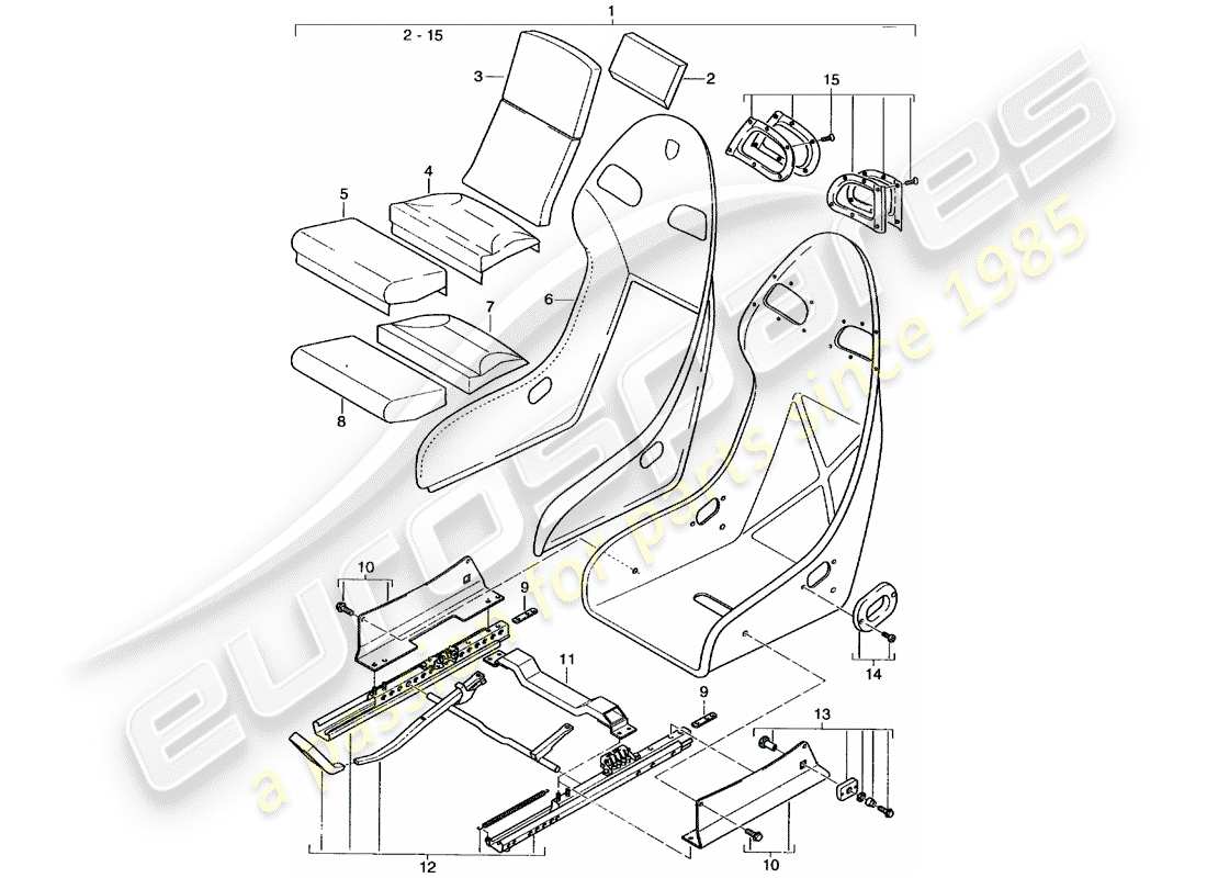 porsche 996 gt3 (2002) seat - cover - perlon velour parts diagram