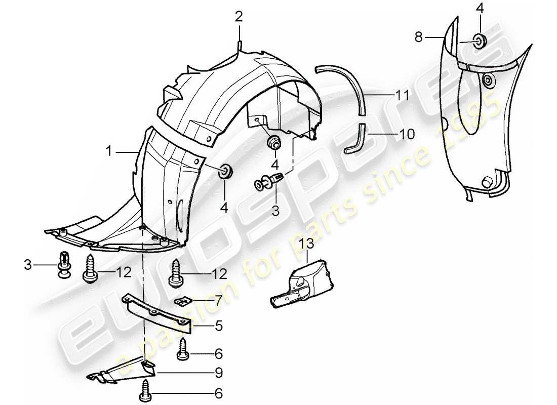porsche 2005 (996 gt3) trims - for - wheel housing parts diagram