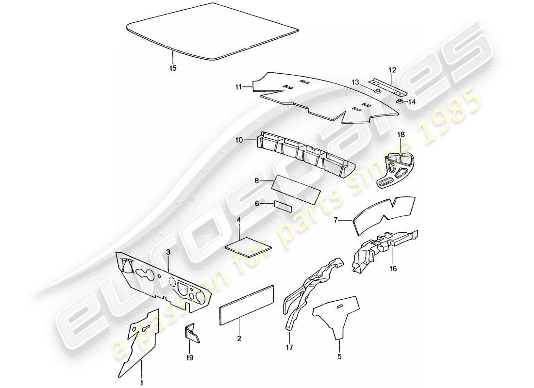 porsche 2005 (996 gt3) body shell - sound absorbers parts diagram