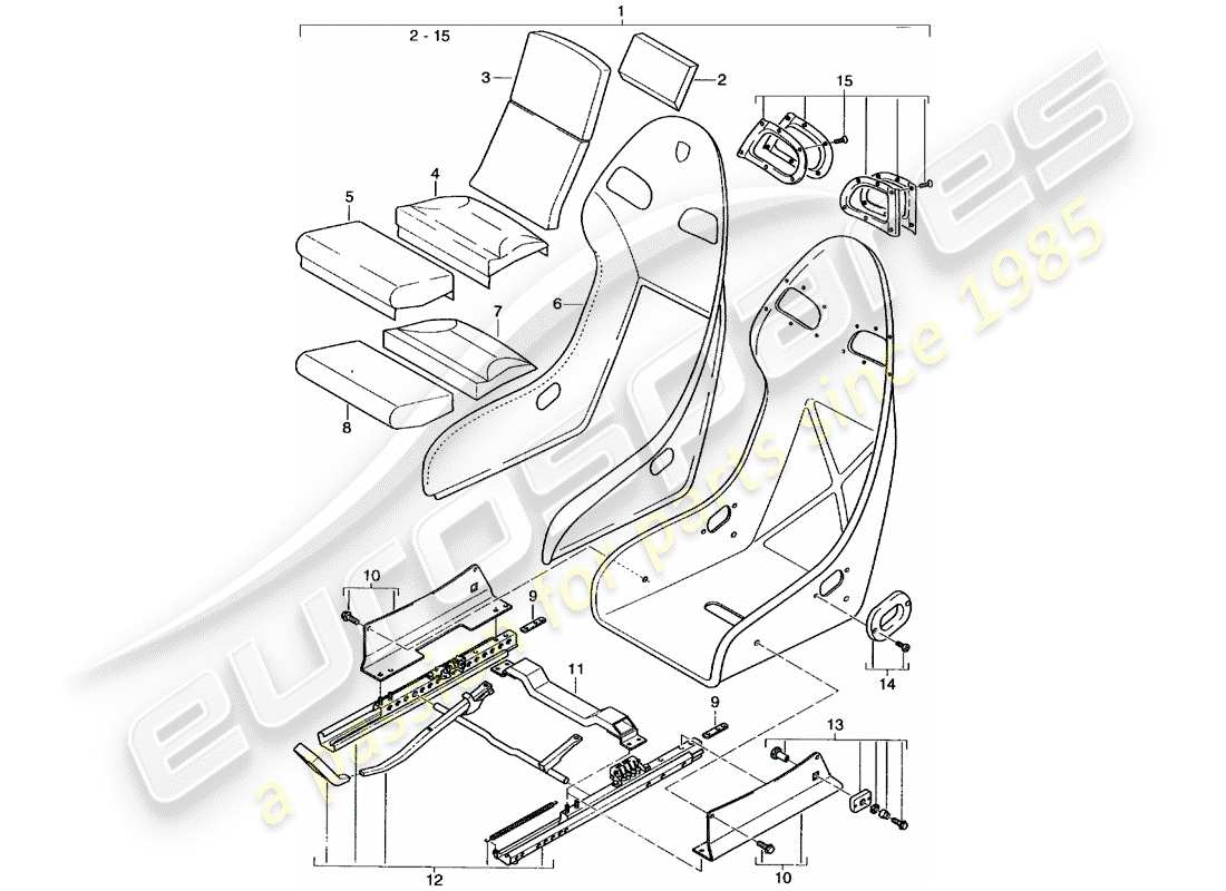 porsche 2001 (996 gt3) seat - cover - perlon velour parts diagram