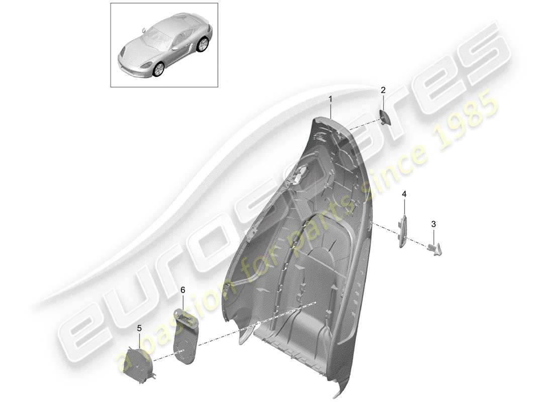 porsche 2020 (718 cayman) backrest shell part diagram