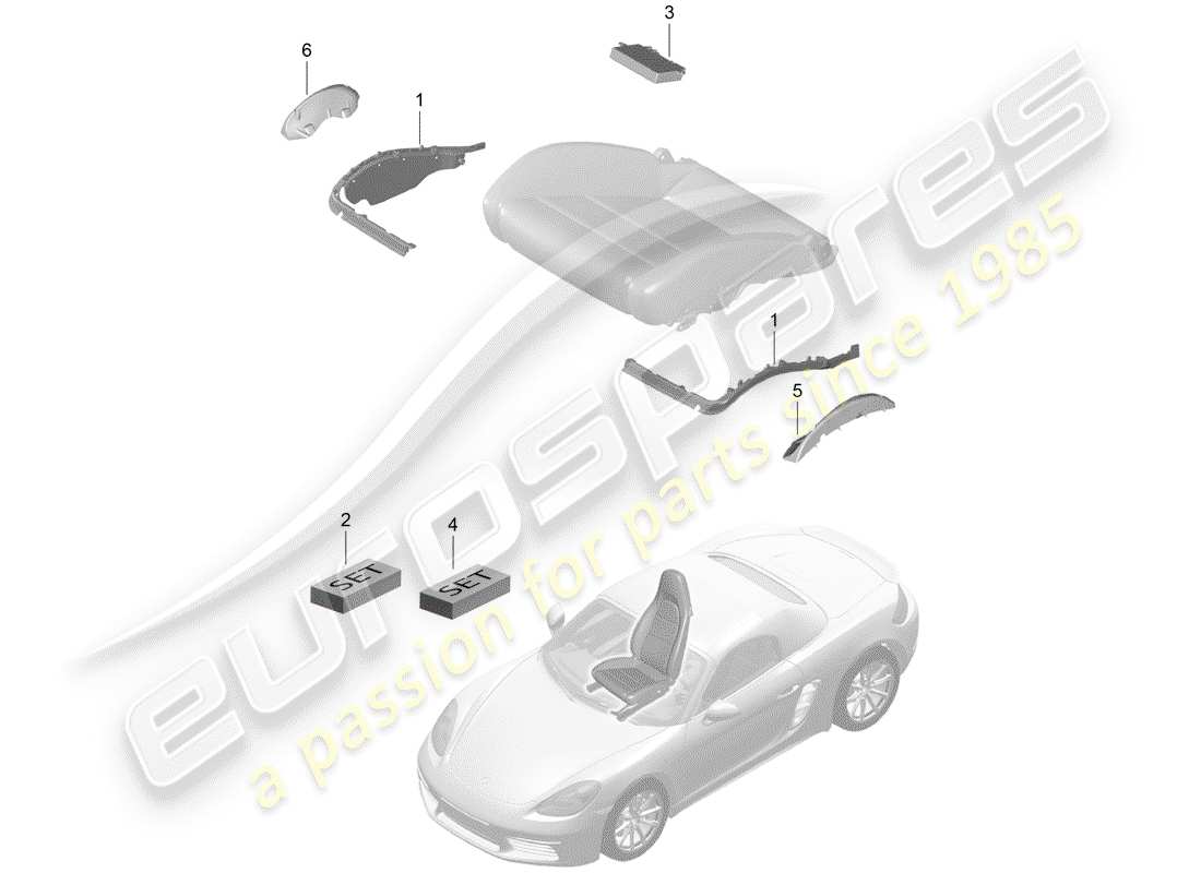 porsche 2019 (718 boxster) padding for seat part diagram