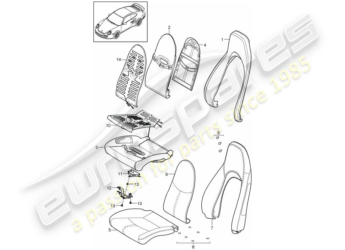 porsche 2009 997-2 turbo / gt2 foam part part diagram