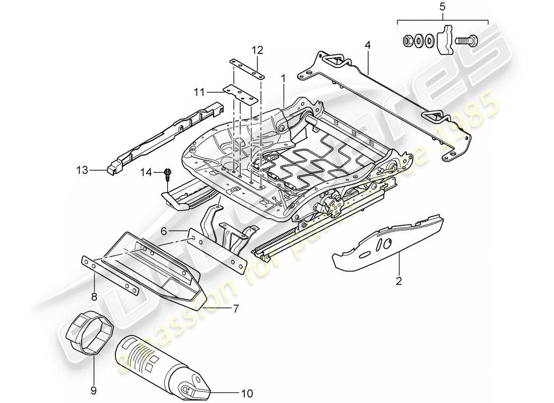 porsche 2009 997-2 turbo / gt2 seat frame part diagram