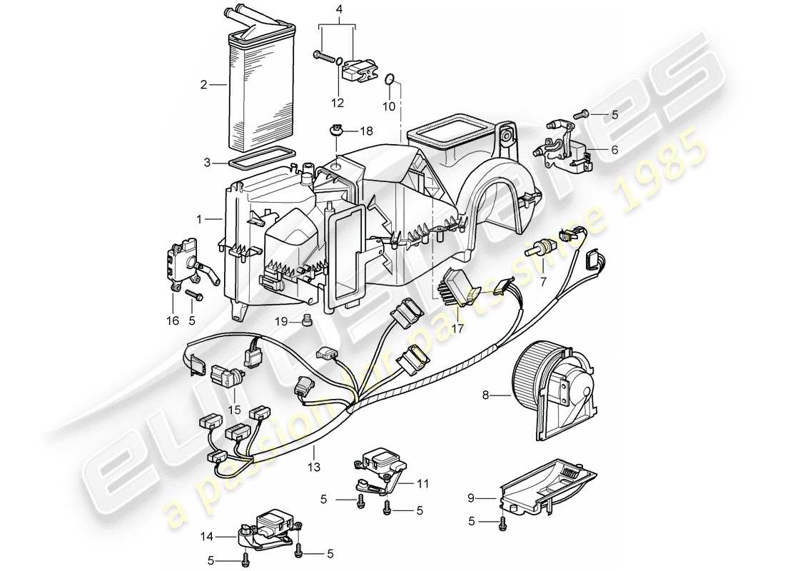 porsche 2005 (996 gt3) air conditioner - single parts parts diagram