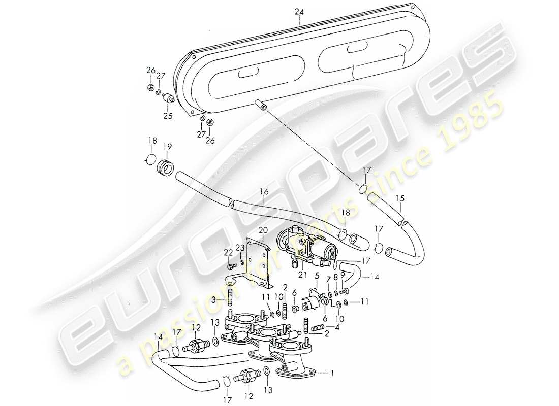 porsche 1973 (911) vacuum system - for - clutch release - d >> - mj 1971 part diagram