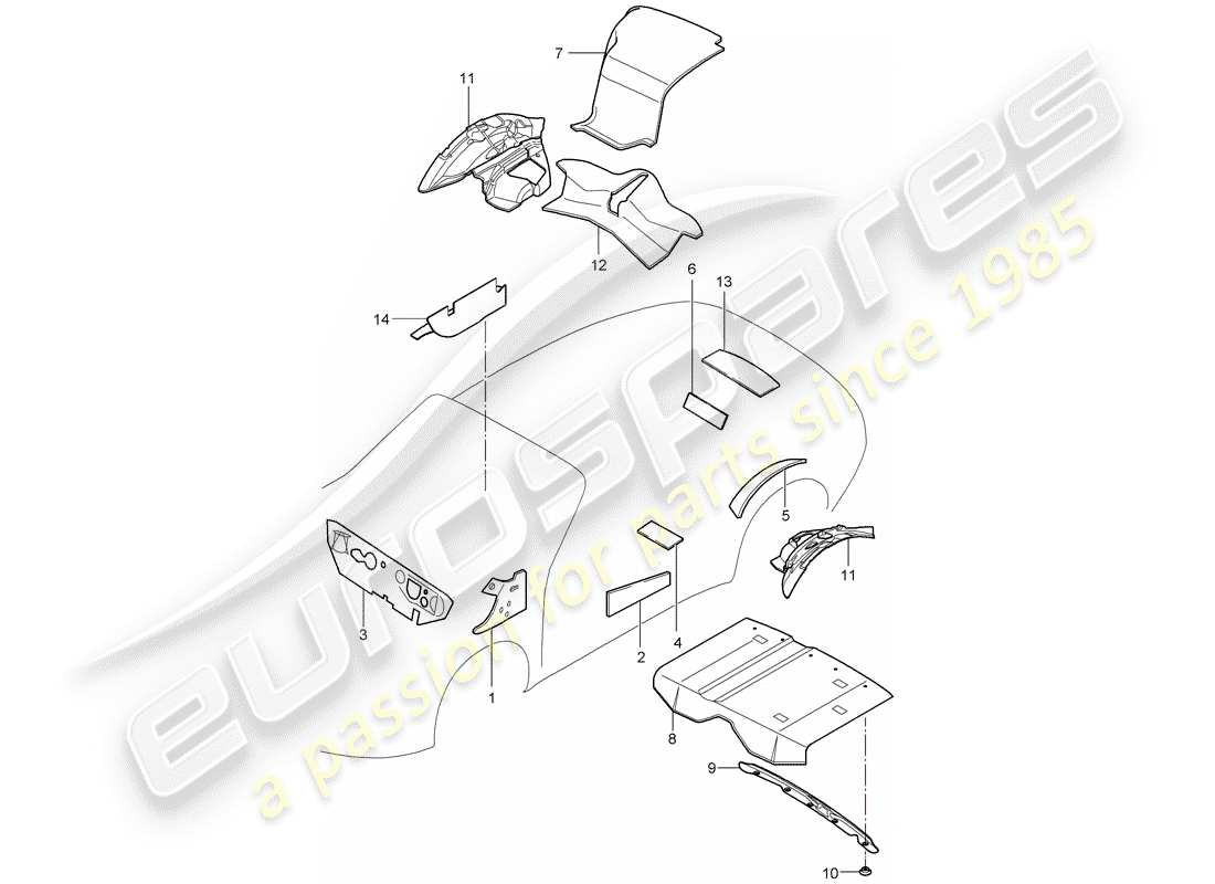 porsche 2009 997-2 turbo / gt2 body shell part diagram
