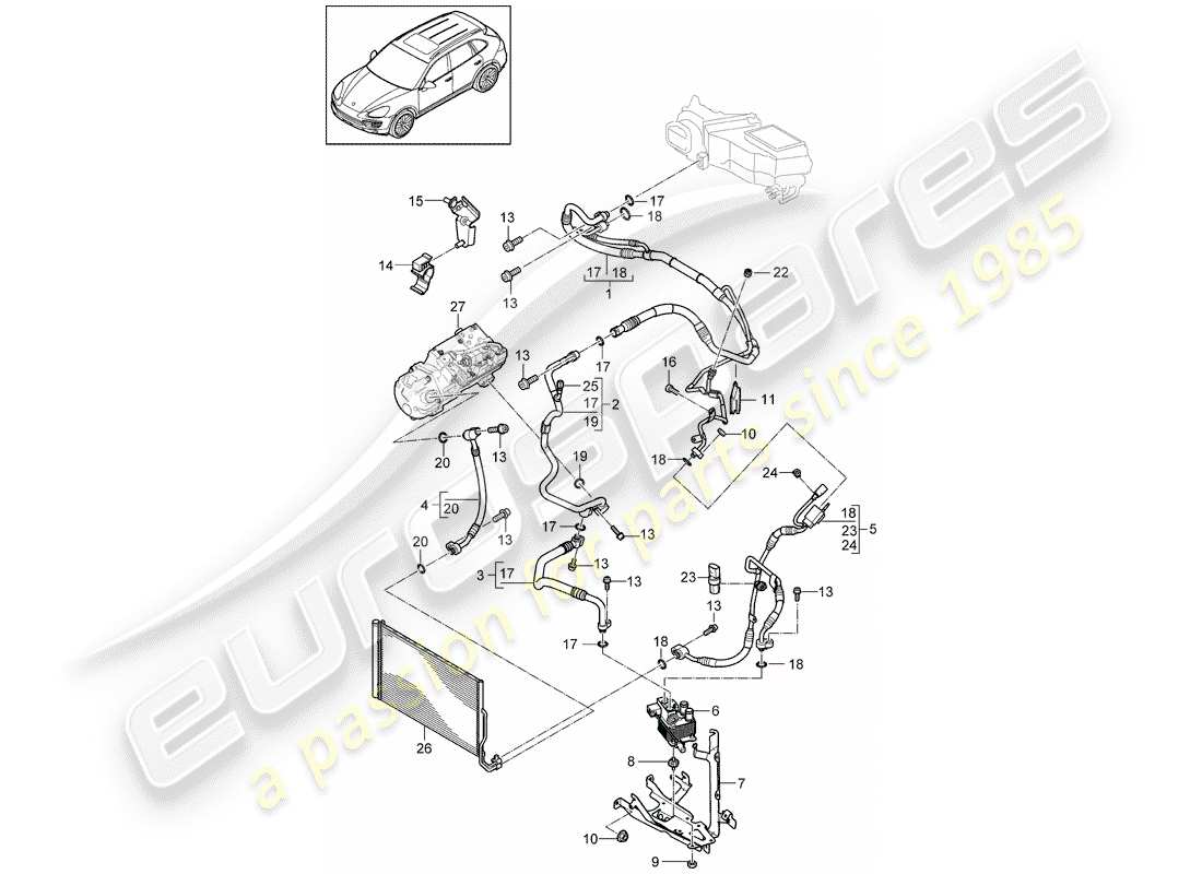 porsche 2011 (cayenne e2 92a) refrigerant circuit part diagram