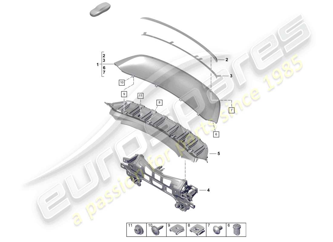 porsche 2020 (718 boxster spyder) rear spoiler parts diagram