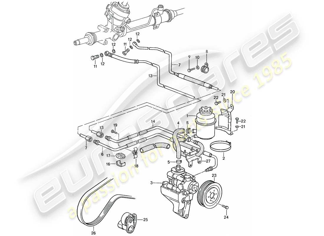 porsche 1987 (959) power steering - lines part diagram