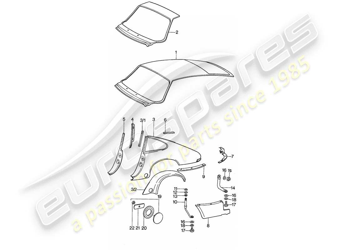 porsche 1975 (911) exterior panelling - to fit use workshop material part diagram
