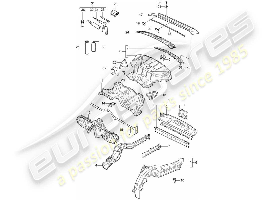 porsche 2009 997-2 turbo / gt2 rear end part diagram