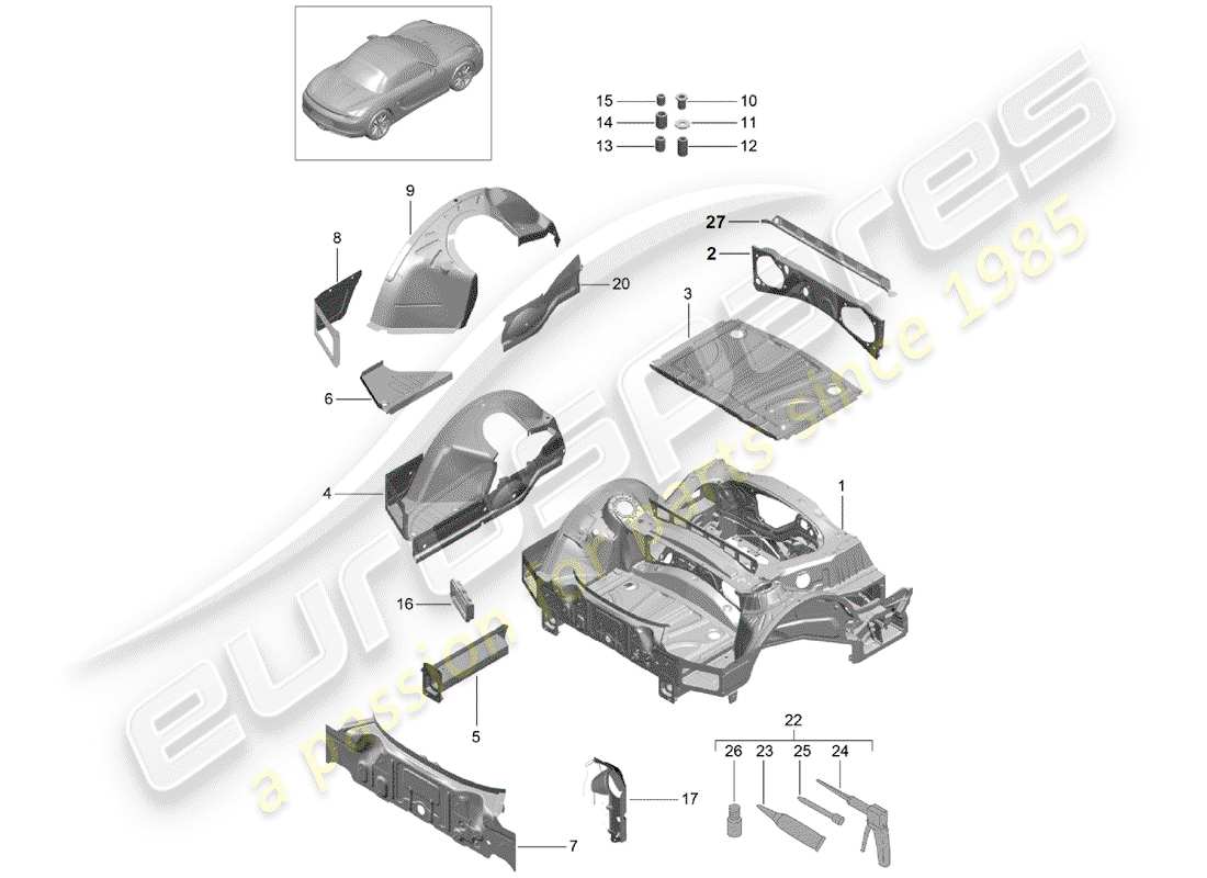 porsche 2012 (981 boxster) rear end part diagram