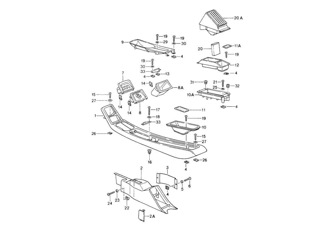 porsche 1994 (964) center console part diagram