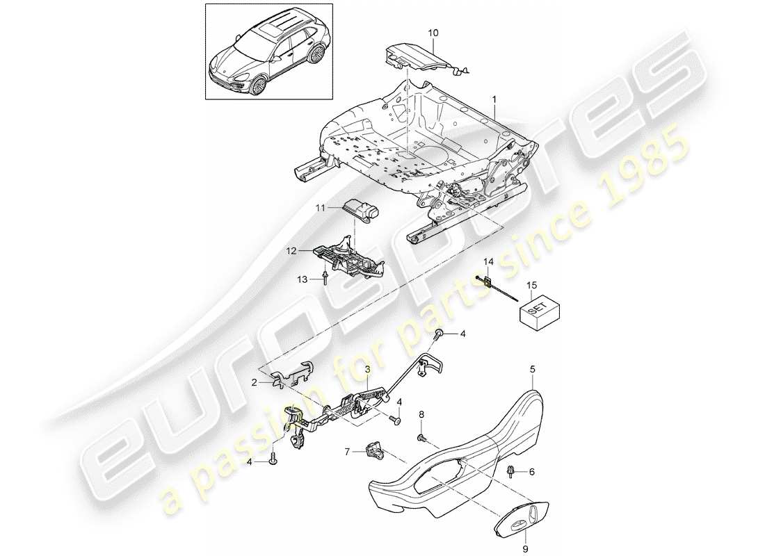 porsche 2016 (cayenne e2 92a) seat frame part diagram