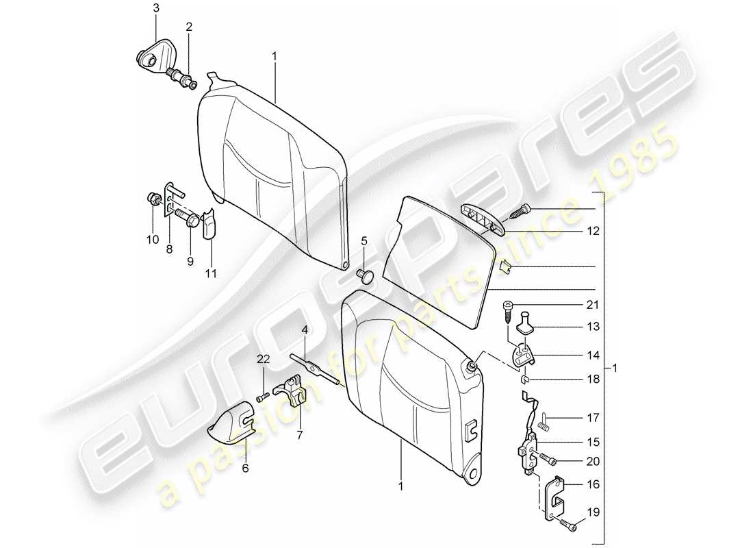 porsche 2012 (997-2) emergency seat backrest parts diagram