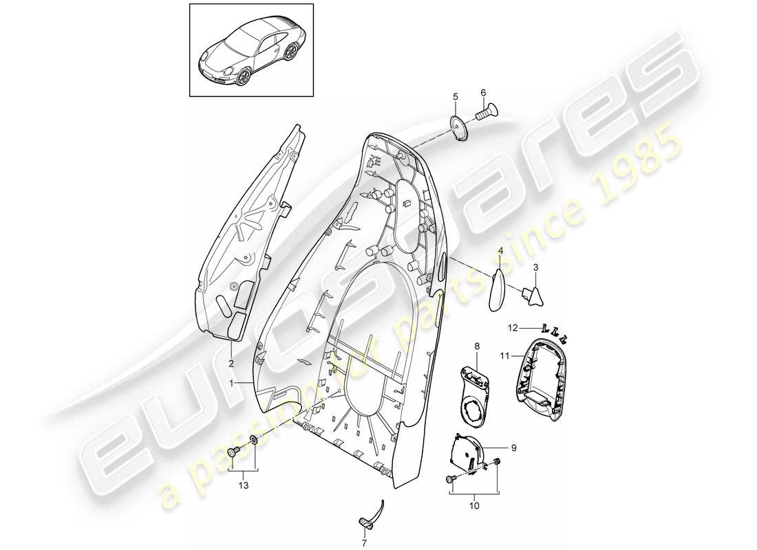 porsche 2012 (997-2) backrest shell parts diagram