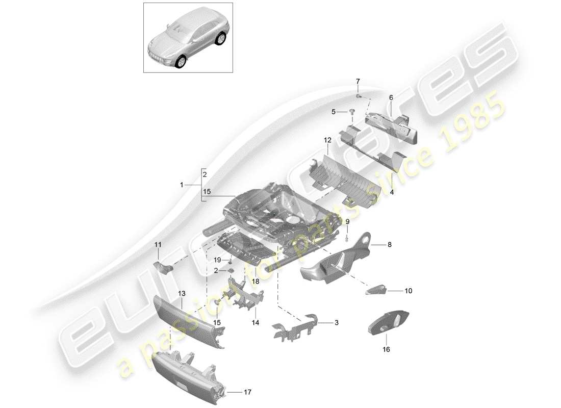 porsche macan (2016) seat frame parts diagram