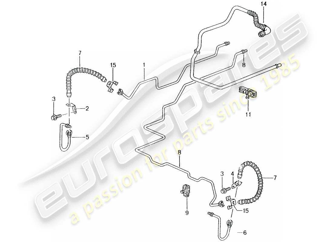 porsche 2002 (996) brake line - underbody - rear axle - vacuum line part diagram