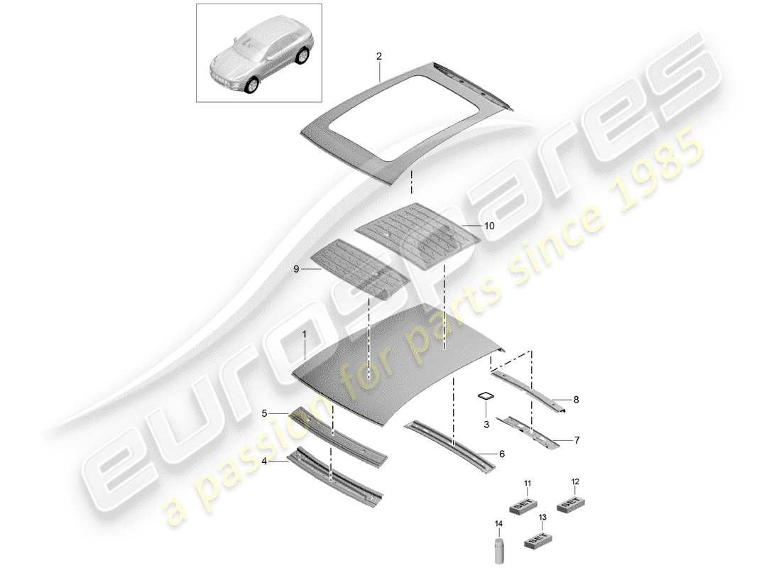 porsche 2016 (macan) roof part diagram