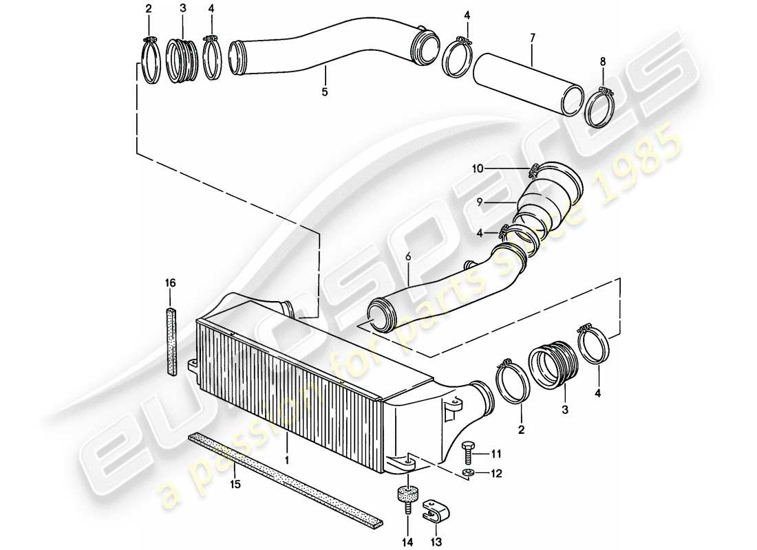 porsche 1988 (944) charge air cooler part diagram