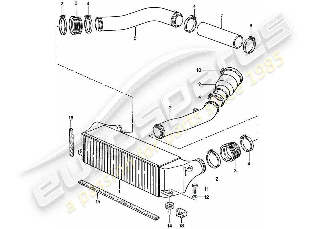 porsche 944 (1988) charge air cooler parts diagram