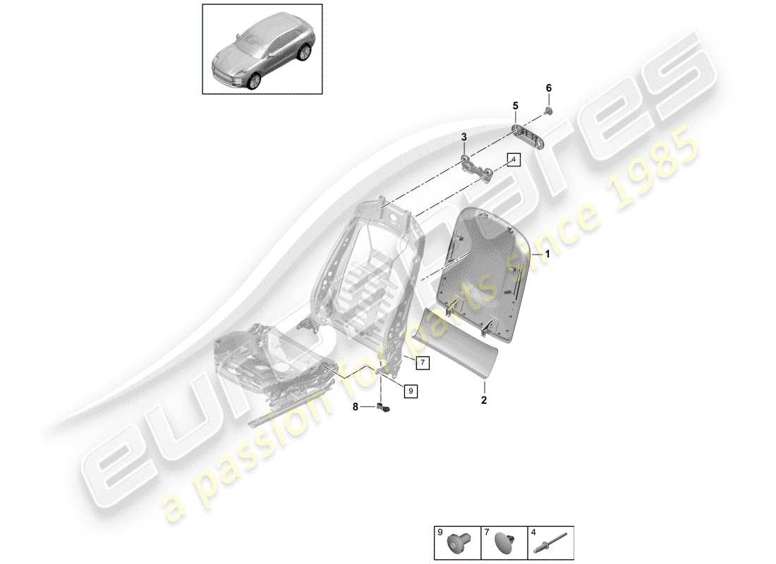 porsche 2020 (macan) backrest shell part diagram