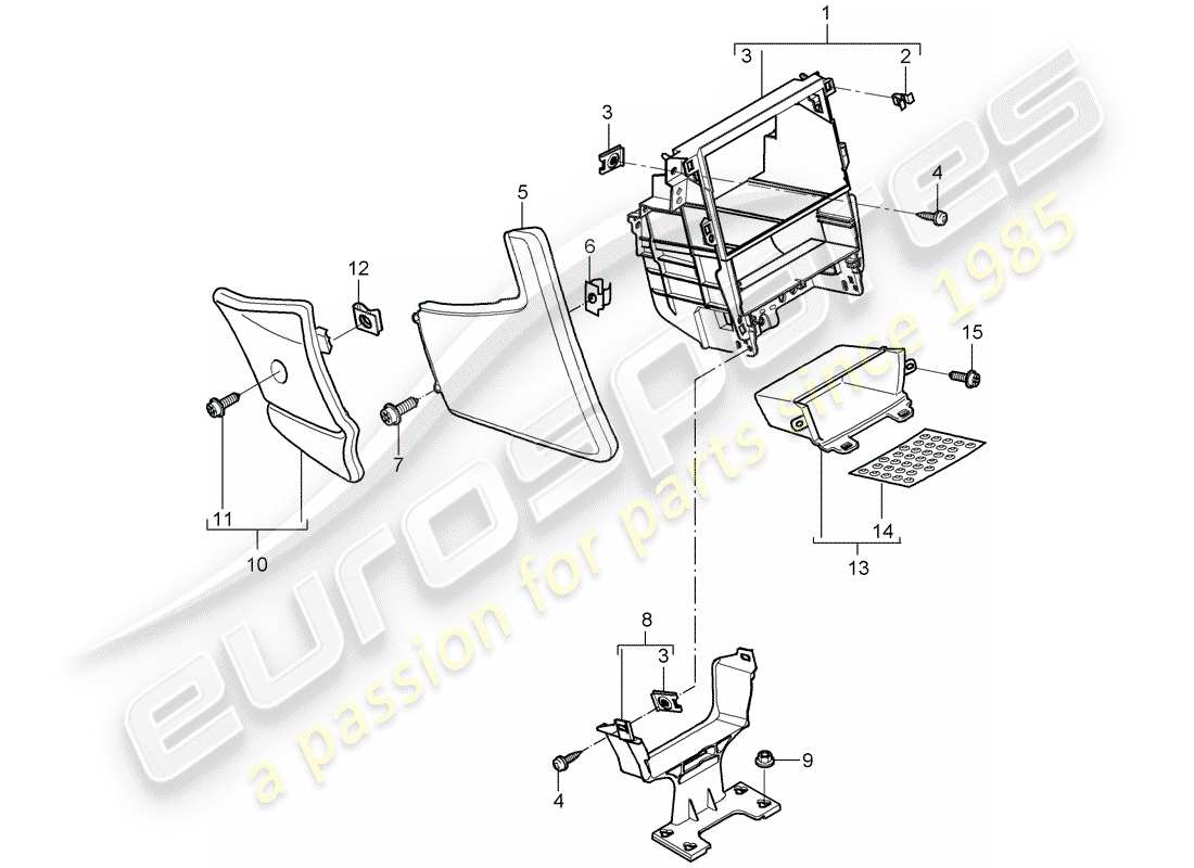porsche 2008 (997-1) center console part diagram